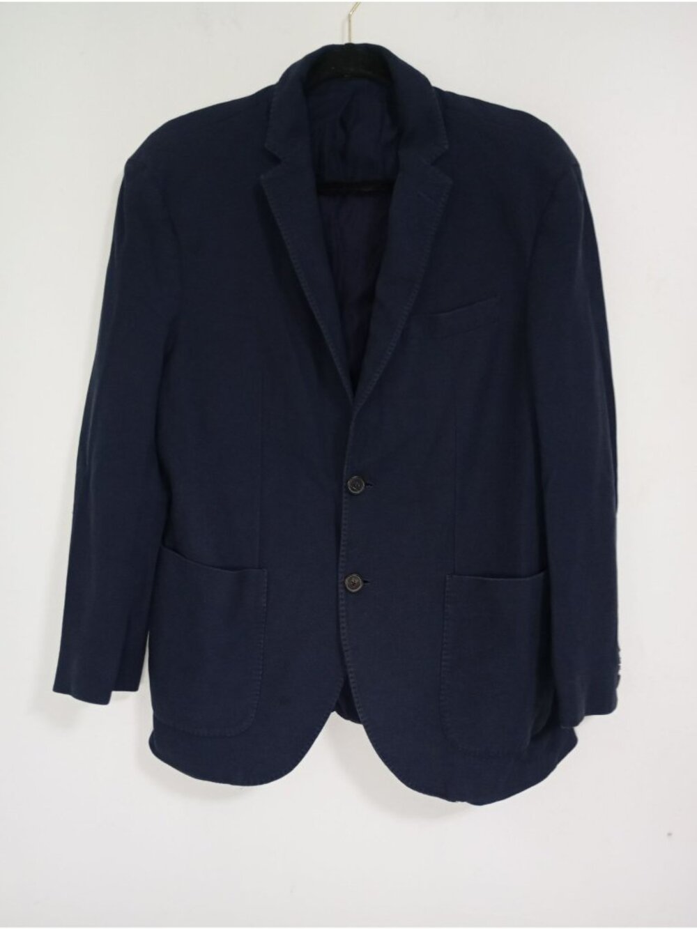 Massimo Dutti Men's Navy Blue Cotton Blazer With Notch Lapel & Button Closure